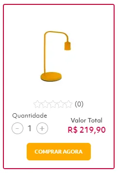 Cartão de produto da Telhanorte com seletor de quantidade, valor total e botão Comprar agora