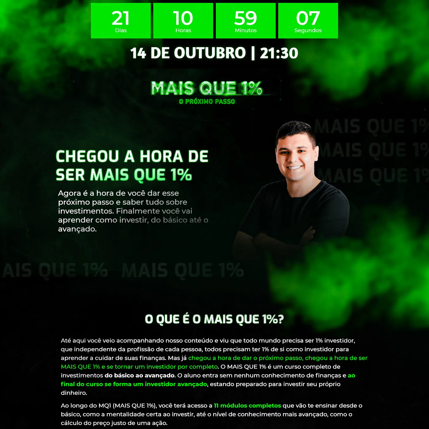 Mais que 1%, Página de vendas para curso de investimentos, página completa