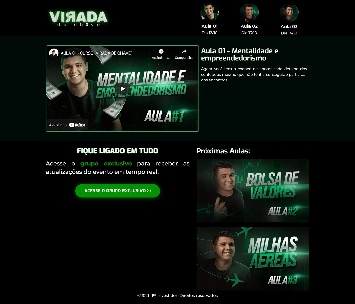 Virada de Chave, Página de lançamento para curso de empreendedorismo, página completa