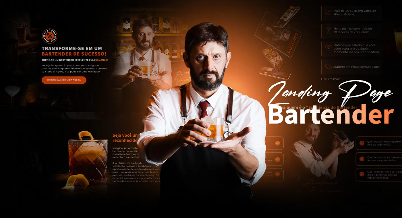 Curso de bartender, Página de vendas para curso de bartender, página completa