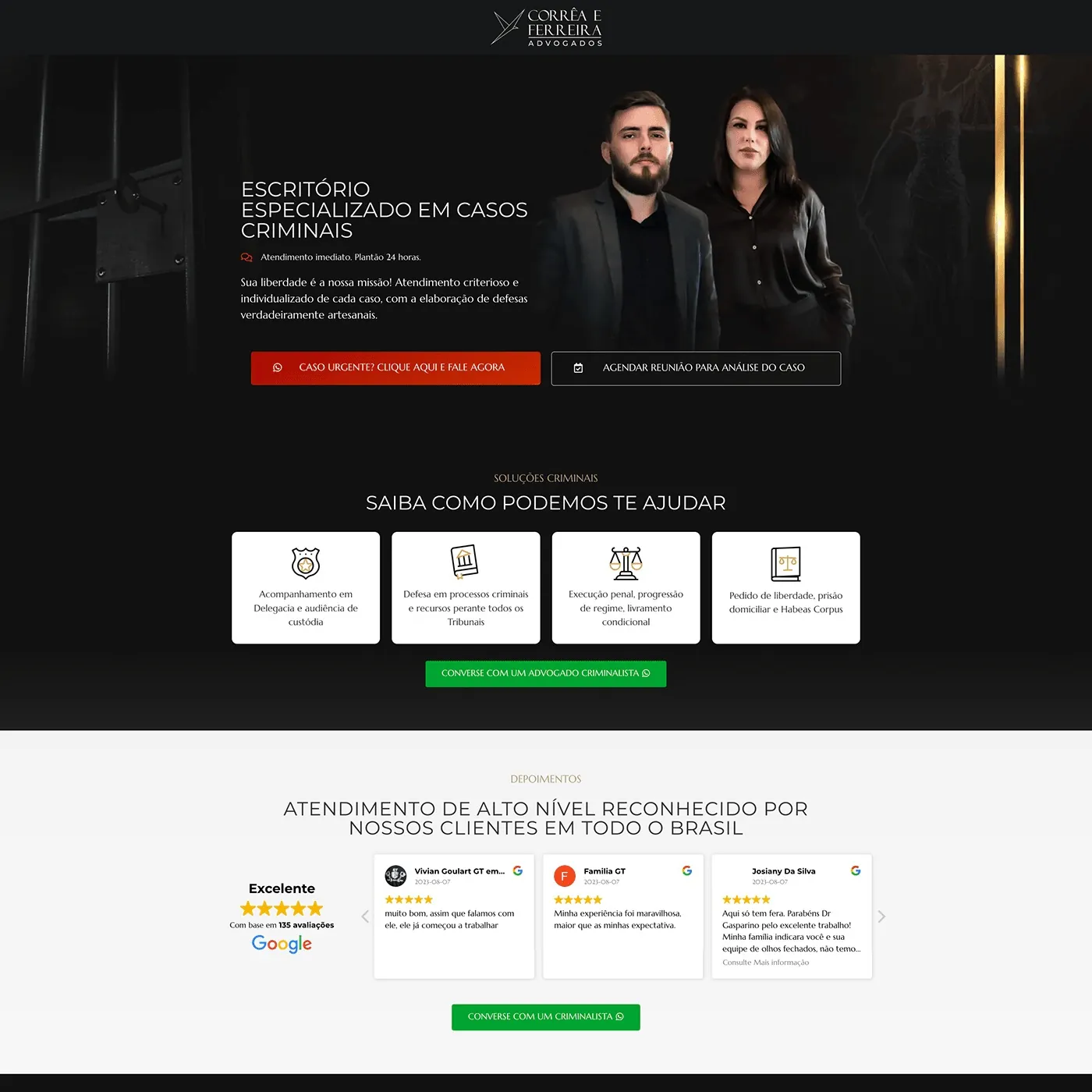 Corrêa e Ferreira Advogados, Site para advocacia criminal, página completa