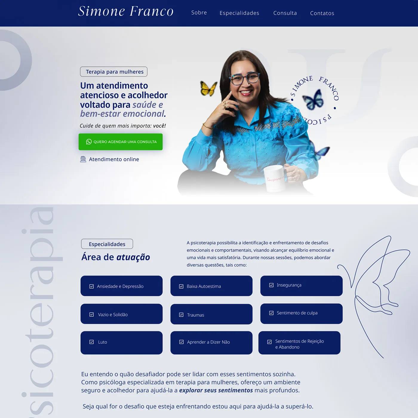 Simone Franco, Landing page para psicologia, página completa