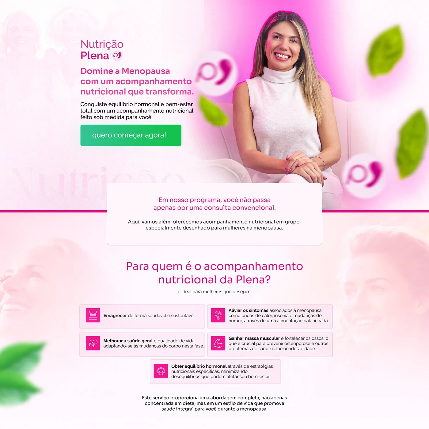 Nutrição Plena, Página de lançamento para nutrição na menopausa, página completa