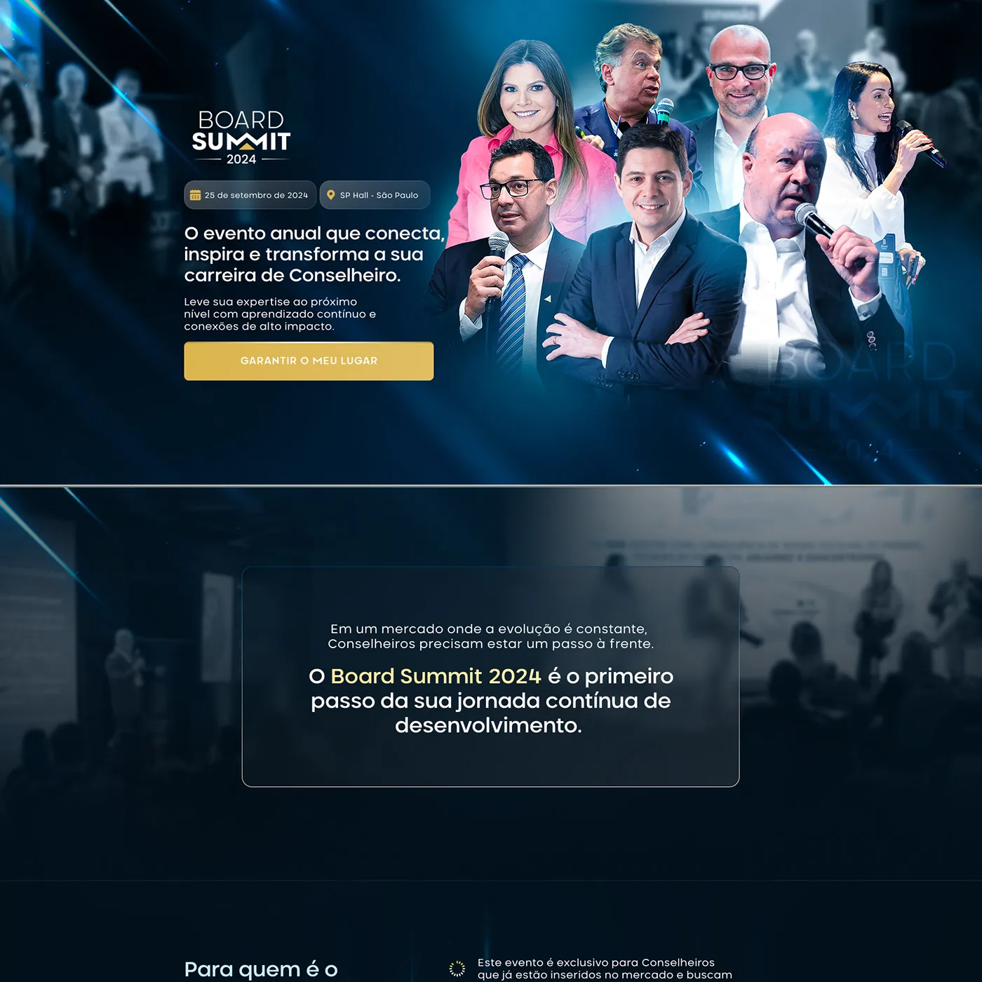 Board Summit 2024, Página de vendas para evento para conselheiros, página completa