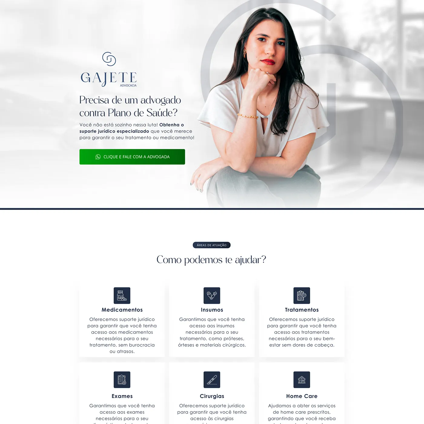 Michele Gajete, Landing page para advocacia contra planos de saúde, página completa