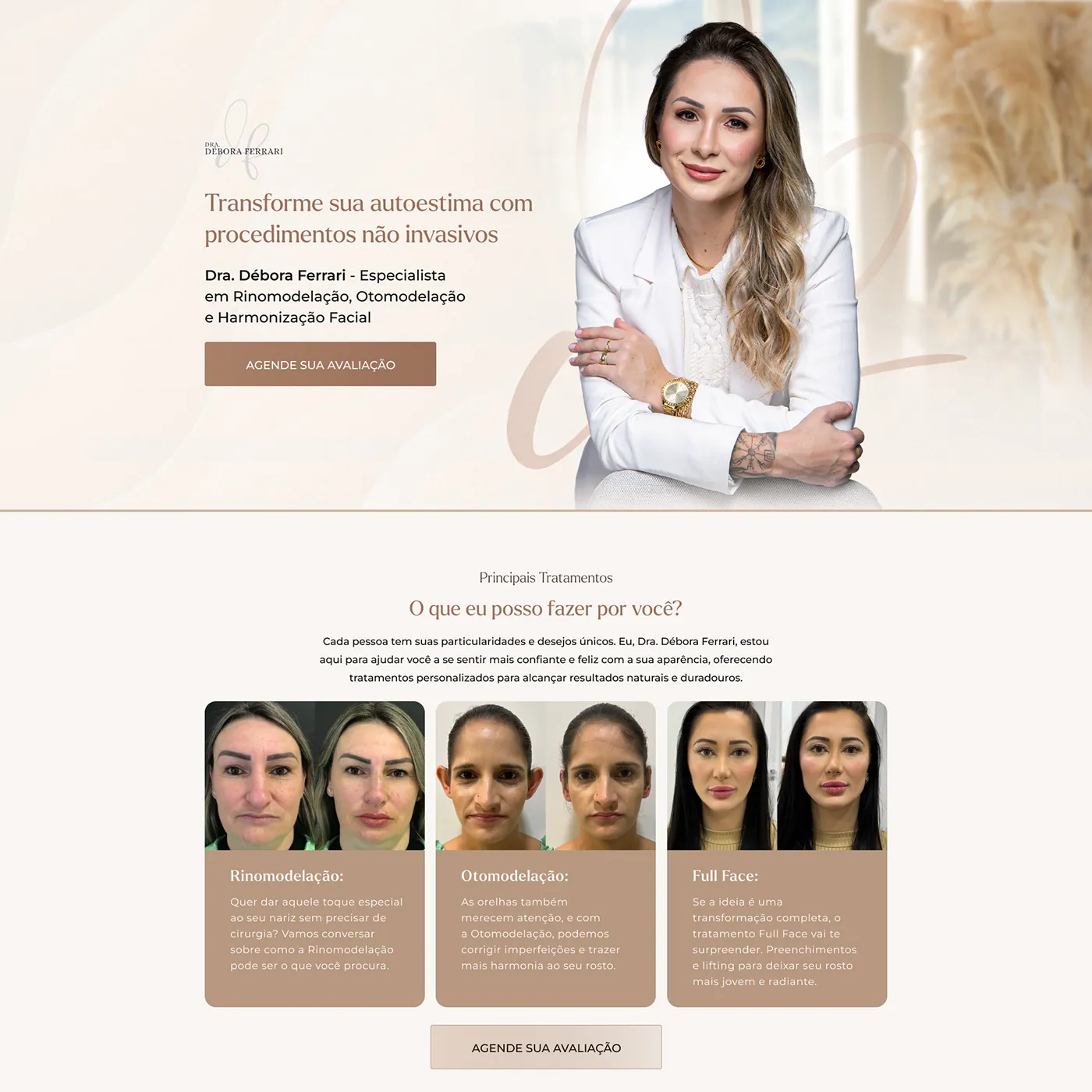 Dra. Débora Ferrari, Landing page para estética facial, página completa