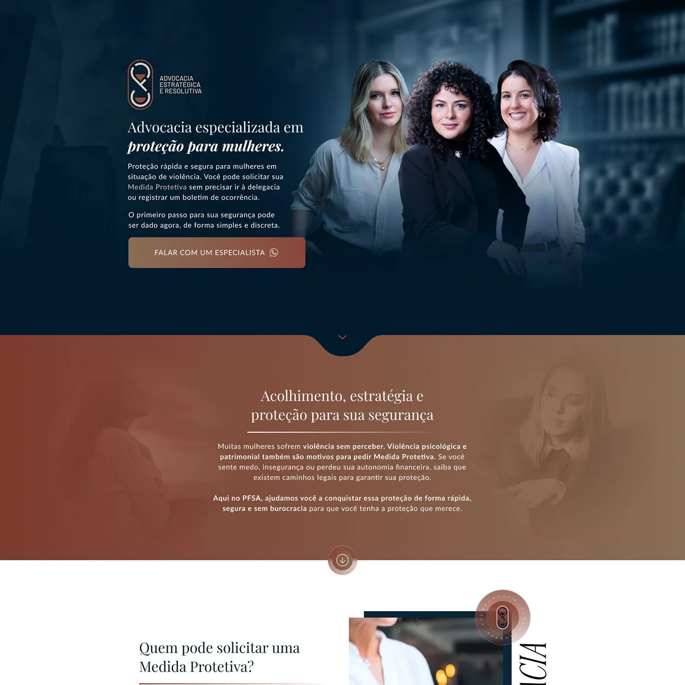 PFS Advocacia, Landing page para proteção para mulheres, página completa