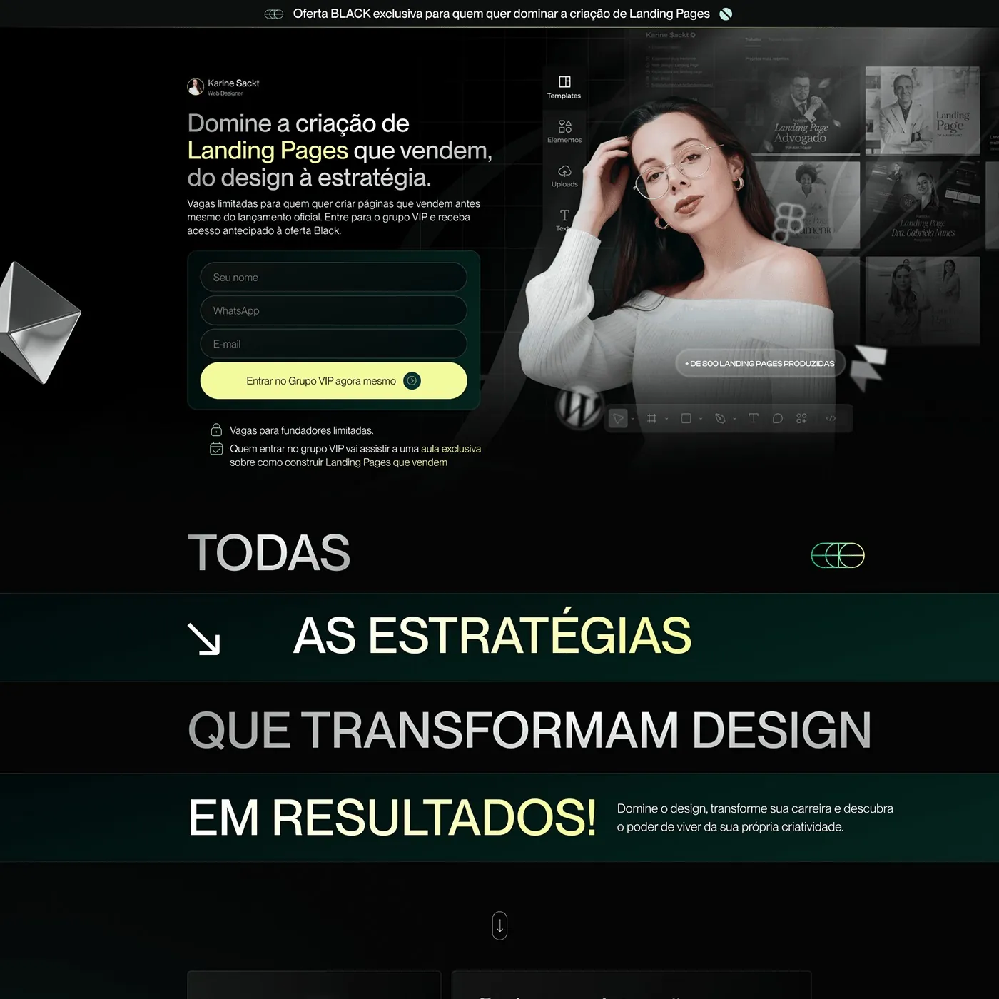 Karine Sackt, Página de captura para curso de landing pages, página completa