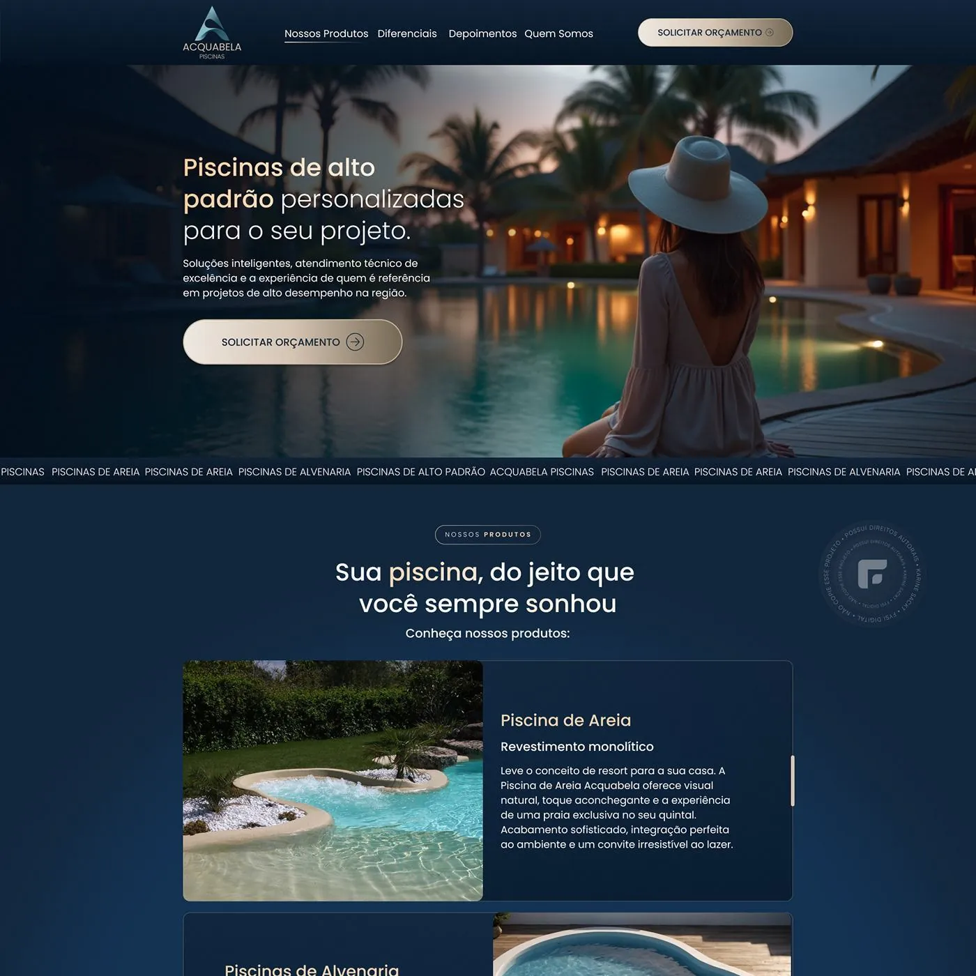 Piscinas Alto Padrão, Landing page para piscinas, página completa