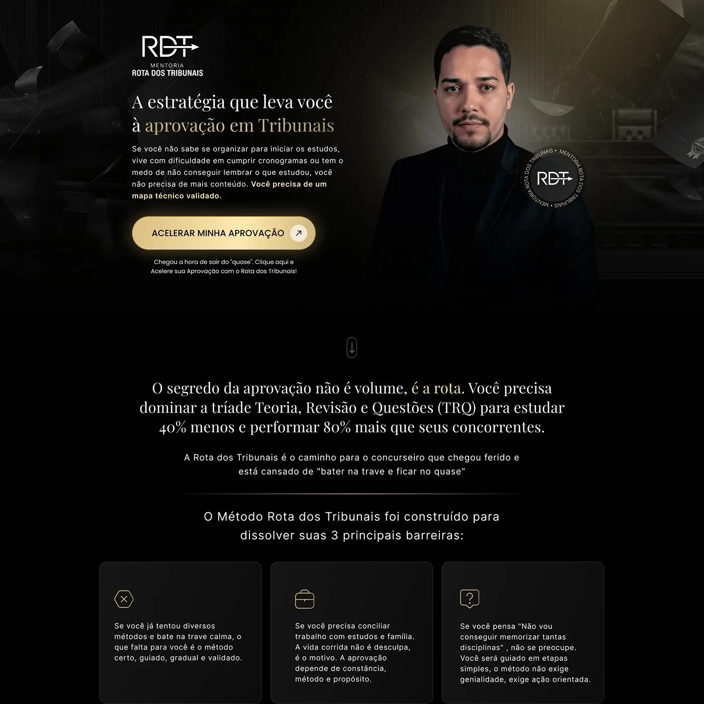 Rota dos Tribunais, Página de vendas para mentoria para concursos, página completa