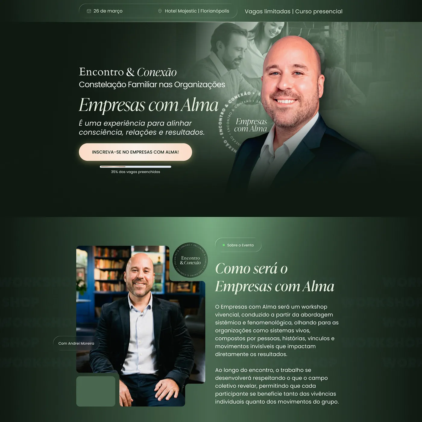 Empresas com Alma, Página de lançamento para constelação familiar nas organizações, página completa