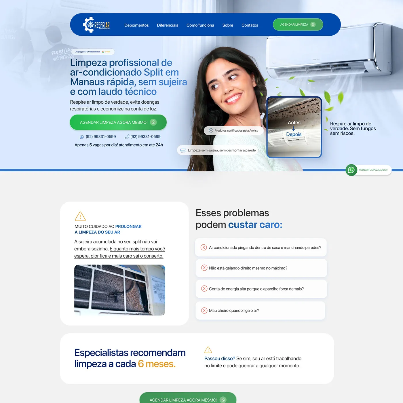 Resfriar, Landing page para limpeza de ar-condicionado, página completa