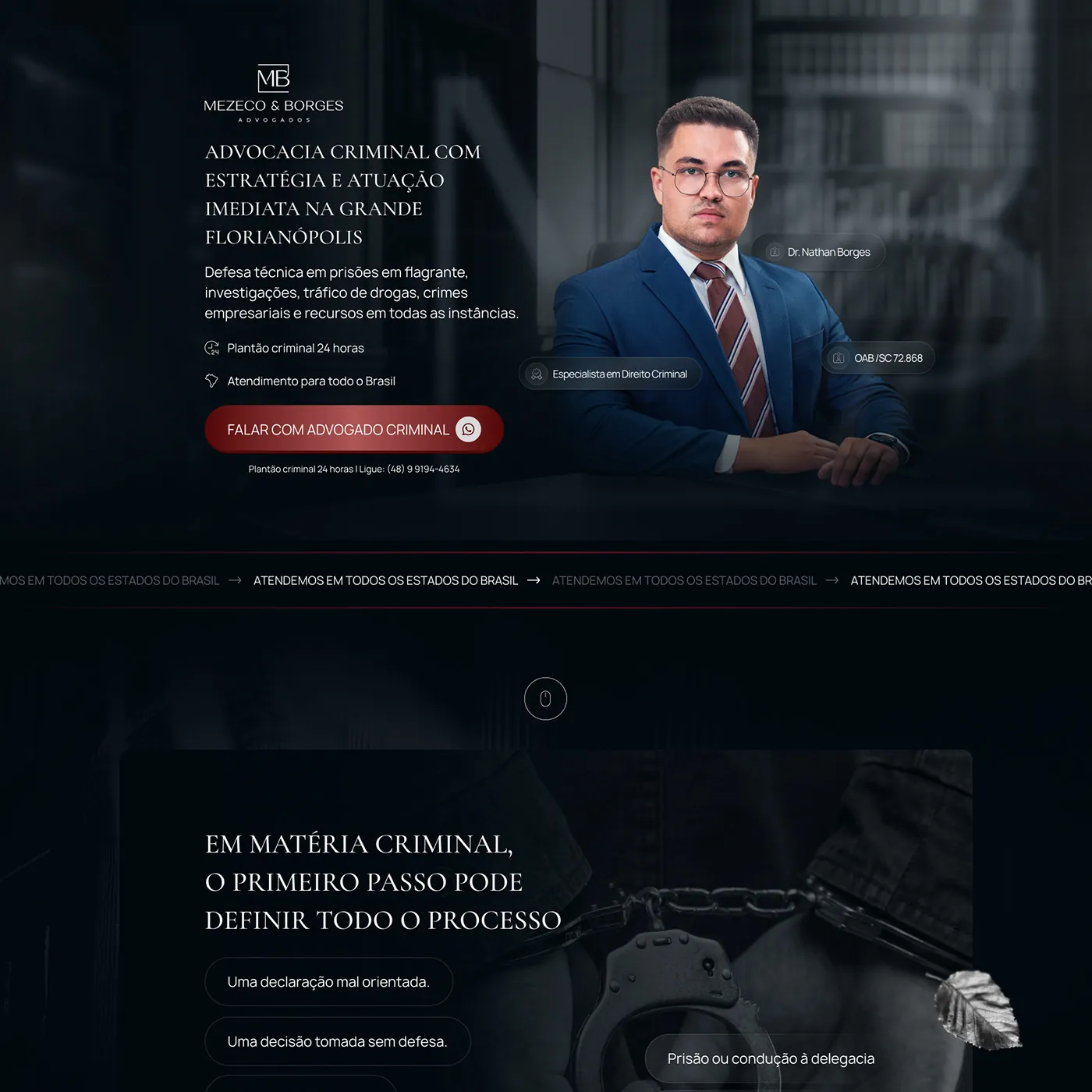 Mezêco e Borges Advogados, Landing page para advocacia criminal, página completa