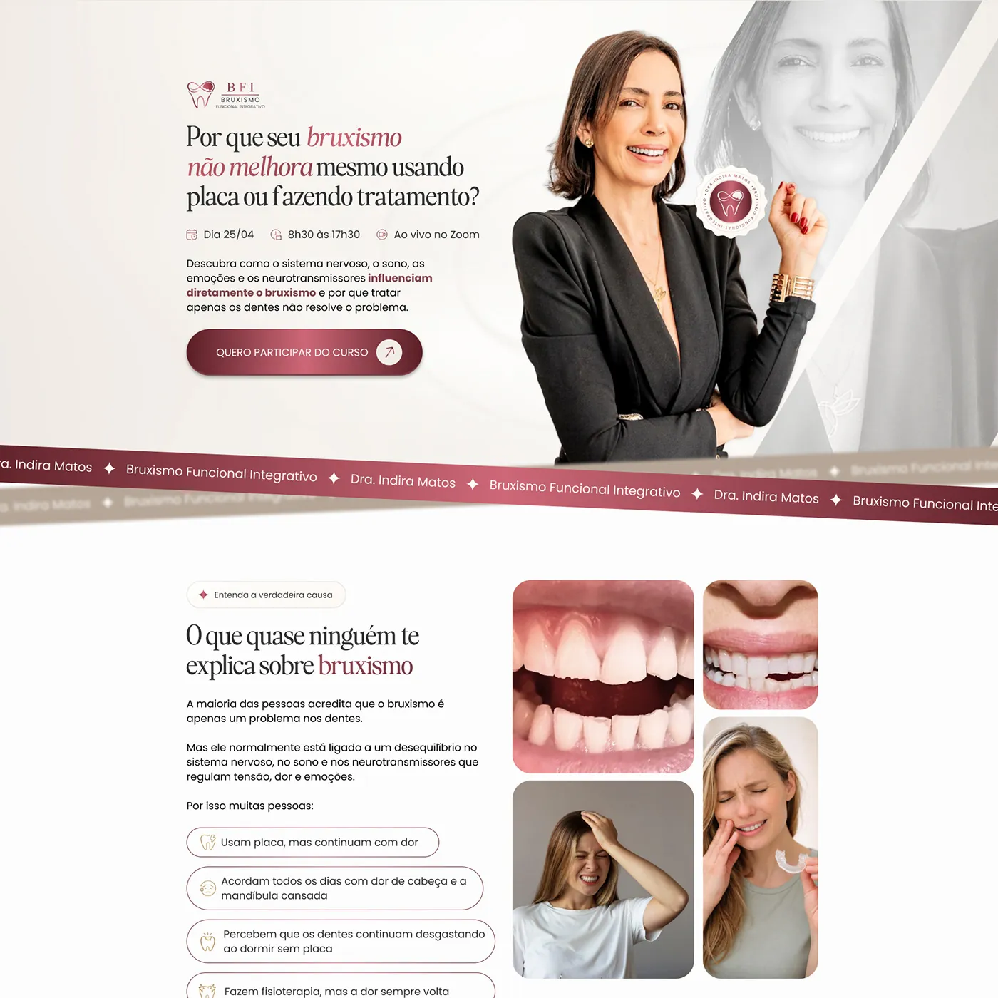 Dra. Indira Matos, Landing page para curso para dentistas, página completa